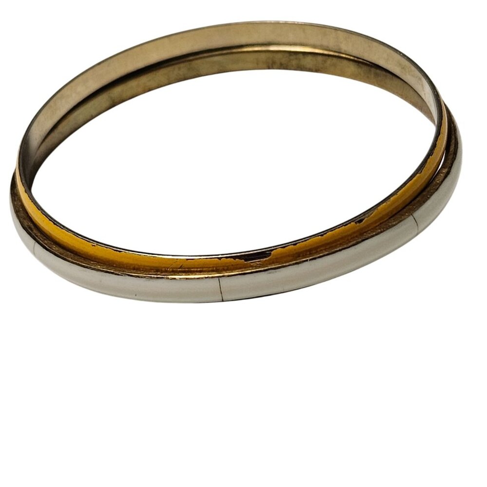 Vintage Gold White Metal Bangles Set Of 2 Classic Minimalist Fashion Jewelry